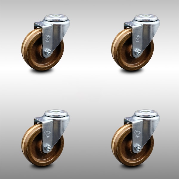 4 Inch SS High Temp Phenolic Wheel Swivel Bolt Hole Caster Set
